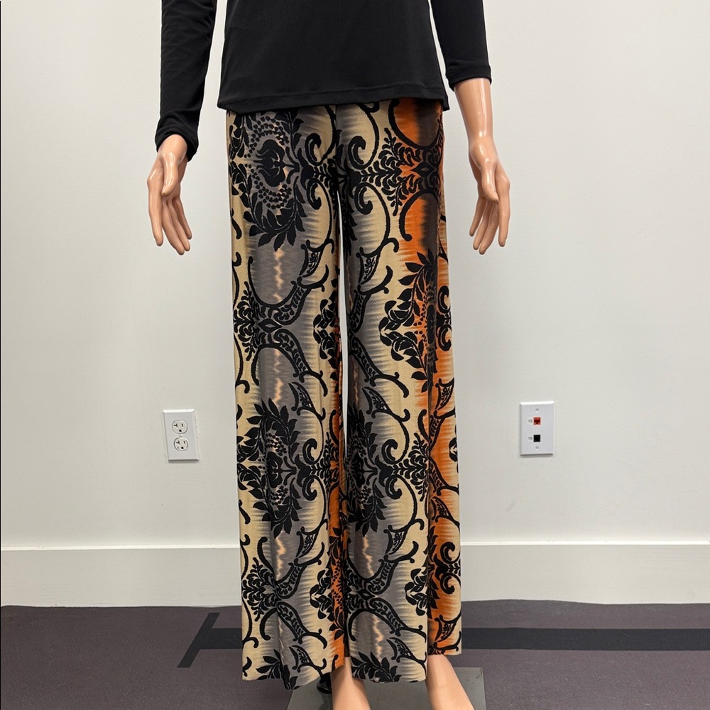 Chic Black and Orange Floral Wide-Leg Pants